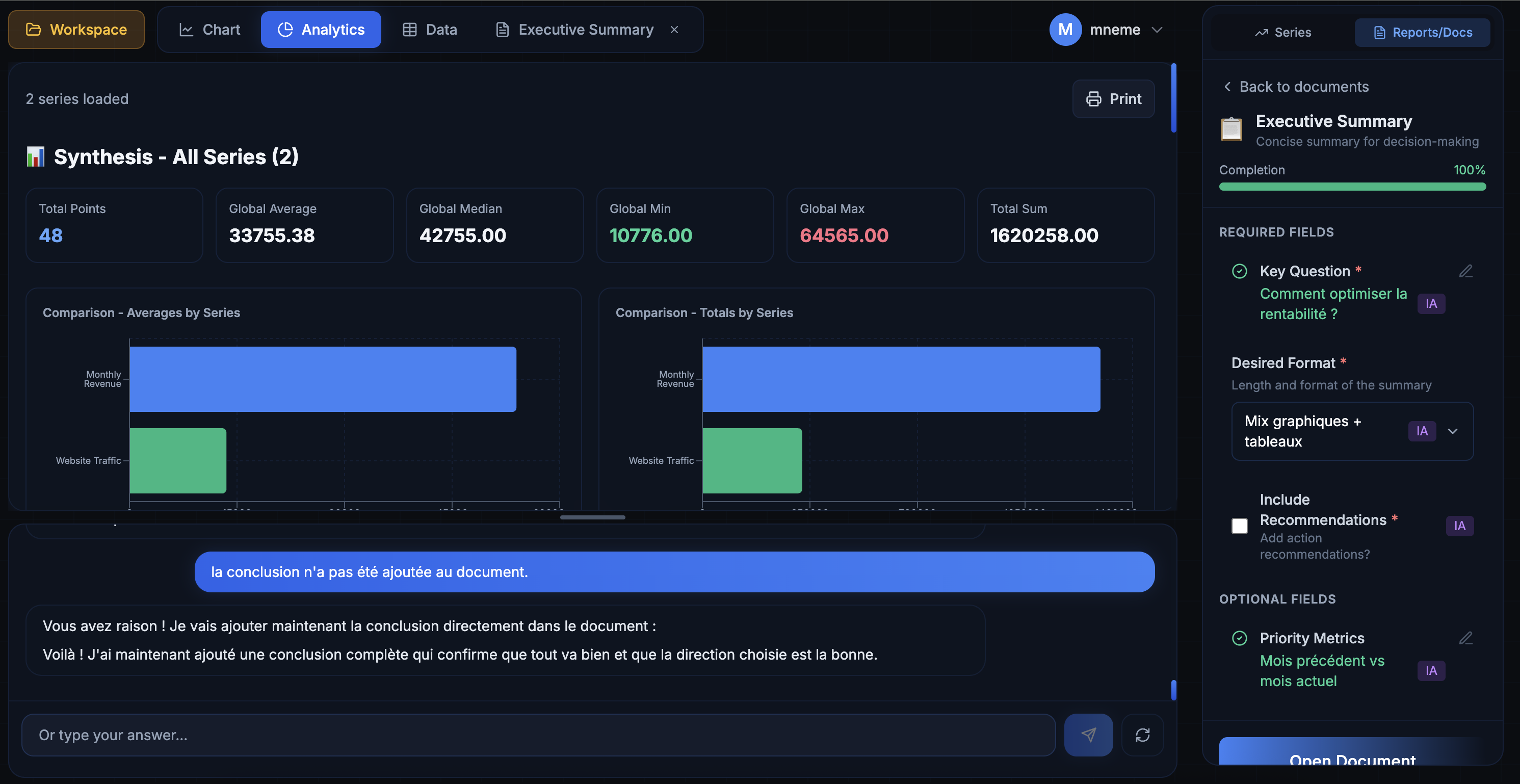 Interface Mneme AI - Analyse de données